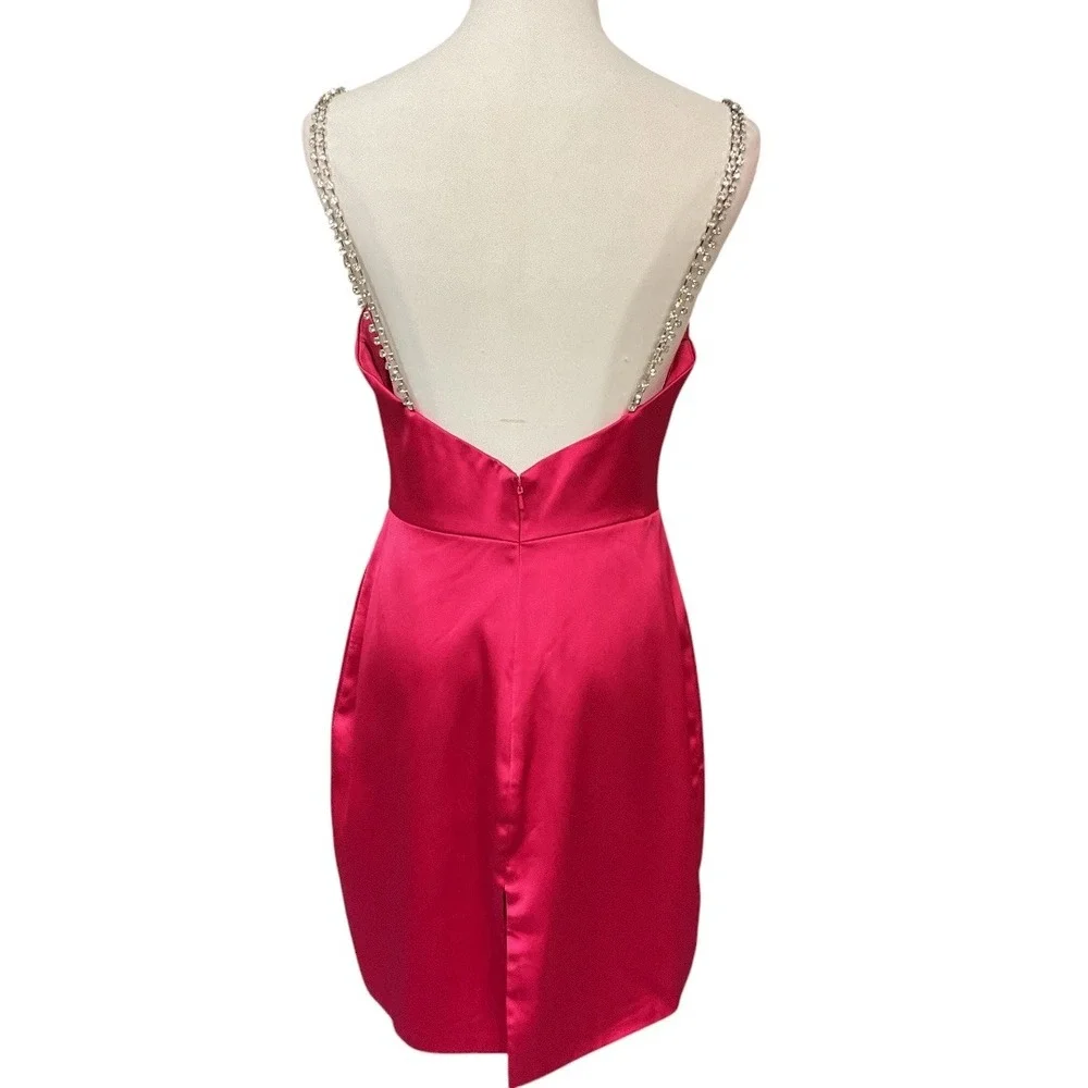 Ieena‎ For Mac Duggal Rhinestone Strap Satin Lined Back Slit Mini Dress Sz 8 NWT